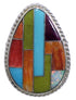 Multicolor Inlay Southwestern Silver Ring Size 8-1/2 EX50755